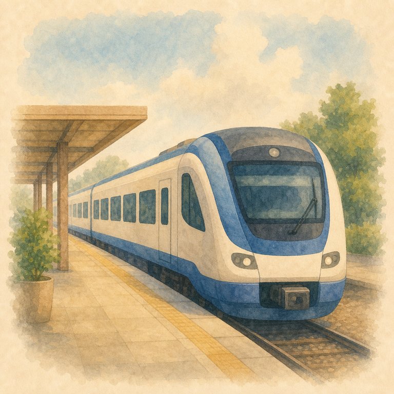 Watercolor train at a station